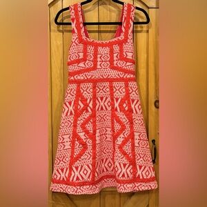 Maeve Red and White Patterned Sleeveless Fit-and-Flare Dress